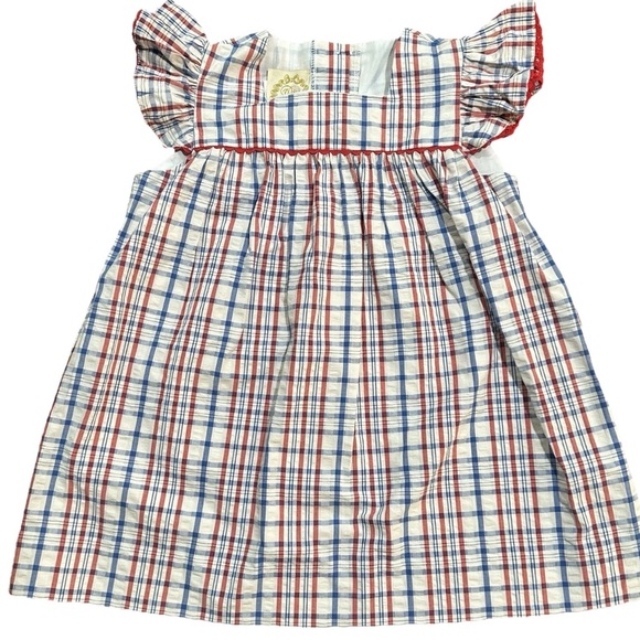 NWOT TBBC Rosemary Ruffle Dress - Sewanee Seersucker w/ Richmond Red Ric Rac 2T - Picture 2 of 12